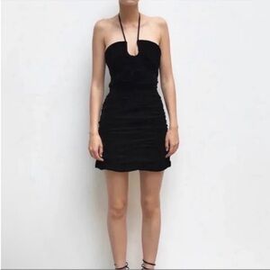 Zara Black Ruched Halter Cocktail Dress